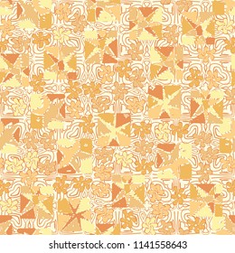 A seamless editable abstract pattern composed of star-broken squares and symbolic flowers.
There is a background texture composed of openwork quadrilateral compositions.