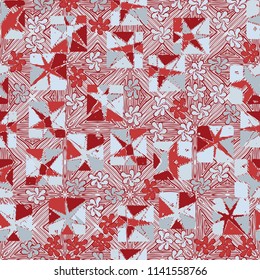 A seamless editable abstract pattern composed of star-broken squares and symbolic flowers.
There is a background texture similar to parquet.