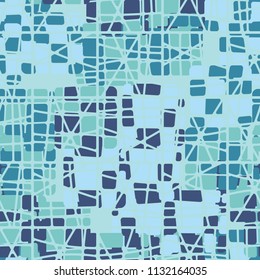 Seamless editable abstract pattern. Multi-colored camouflage texture. Divided rounded squares. The picture is covered with a network of square crossed cells.