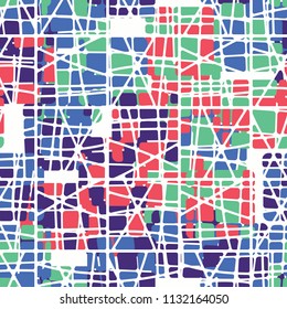 Seamless editable abstract pattern. Multi-colored camouflage texture. Divided rounded squares. The picture is covered with a network of square crossed cells.