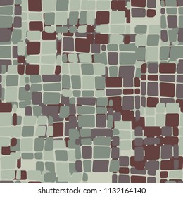 Seamless editable abstract pattern. Multi-colored camouflage texture. Divided rounded squares. 