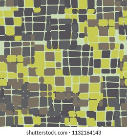 Seamless editable abstract pattern. Multi-colored camouflage texture. Divided rounded squares. 