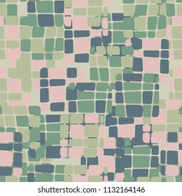 Seamless editable abstract pattern. Multi-colored camouflage texture. Divided rounded squares. 
