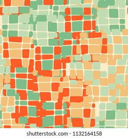 Seamless editable abstract pattern. Multi-colored camouflage texture. Divided rounded squares. 