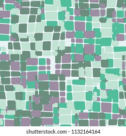 Seamless editable abstract pattern. Multi-colored camouflage texture. Divided rounded squares. 