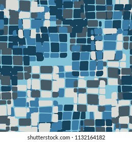 Seamless editable abstract pattern. Multi-colored camouflage texture. Divided rounded squares. 