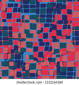Seamless editable abstract pattern. Multi-colored camouflage texture. Divided rounded squares. 