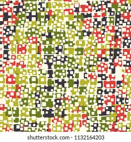 Seamless editable abstract pattern. Multi-colored camouflage texture.  Above the picture is a scattering of small rounded squares.