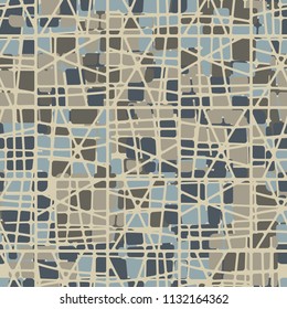 Seamless editable abstract pattern. Multi-colored camouflage texture. Divided rounded squares. The picture is covered with a network of square crossed cells.