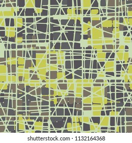 Seamless editable abstract pattern. Multi-colored camouflage texture. Divided rounded squares. The picture is covered with a network of square crossed cells.