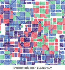 Seamless editable abstract pattern. Multi-colored camouflage texture. Divided rounded squares. The painting is covered with a network of negligibly shaded rhombuses.