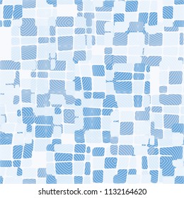 Seamless editable abstract pattern. Multi-colored camouflage texture. Divided rounded squares. Above the picture is an abstract network of fine lines.