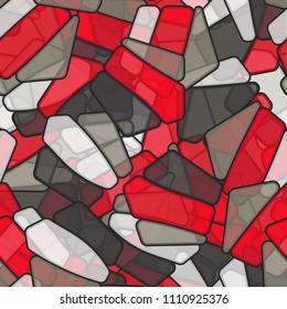 Seamless editable color pattern. The texture is made in camouflage style. The pentagons are divided into three parts. 