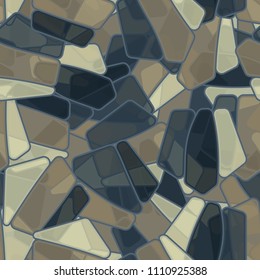Seamless editable color pattern. The texture is made in camouflage style. The pentagons are divided into three parts. 