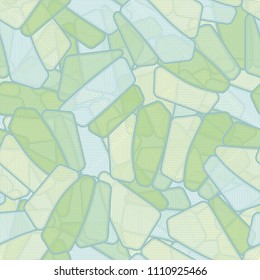 Seamless editable color pattern. The texture is made in camouflage style. The pentagons are divided into three parts. The pattern is covered with a network of concentric rounded squares.