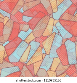 Seamless editable color pattern. The texture is made in camouflage style. The pentagons are divided into three parts. On the surface there are diagonally drawn squares.