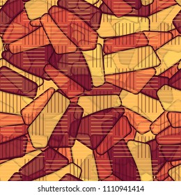 Seamless editable color pattern. The texture is made in camouflage style. The pentagons are divided into three parts. In the figure there is a network of striped squares arranged in staggered order.