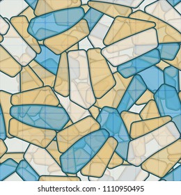 Seamless editable color pattern. The texture is made in camouflage style. The pentagons are divided into three parts. The picture is shaded by diagonally arranged lines, grouped into squares.
