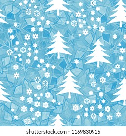 Seamless editable ice color pattern.
In the foreground of the picture are painted Christmas trees and snowflakes.