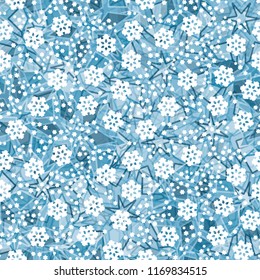 Seamless editable ice color pattern.
In the foreground of the picture are drawn large and small snowflakes.