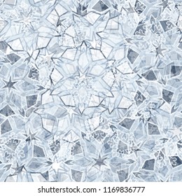 Seamless editable ice color pattern.
In the foreground of the picture are painted translucent snowflakes of different sizes.