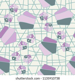 Seamless editable pattern consisting of broken pentagons.
Against the background there is a texture in the form of a grid consisting of divided squares.