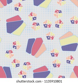 Seamless editable pattern consisting of broken pentagons.
Against the background, there is a texture from the rows of five-pointed stars of different sizes.