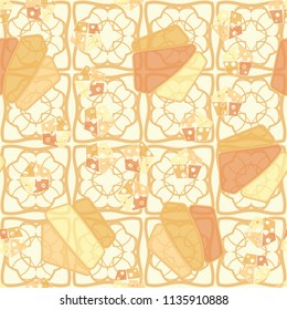 Seamless editable pattern consisting of broken pentagons.
Against the background there is an openwork network of square shapes.