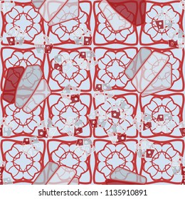 Seamless editable pattern consisting of broken pentagons.
Against the background there is an openwork network of square shapes.