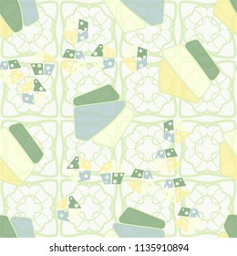 Seamless editable pattern consisting of broken pentagons.
Against the background there is an openwork network of square shapes.