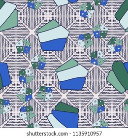 Seamless editable pattern consisting of broken pentagons.
Against the background there is a pattern of wavy lines forming a rhombuses.