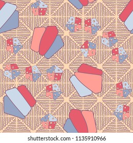 Seamless editable pattern consisting of broken pentagons.
Against the background there is a pattern of wavy lines forming a rhombuses.