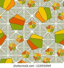 Seamless editable pattern consisting of broken pentagons.
Against the background there is a pattern of wavy lines forming a rhombuses.
