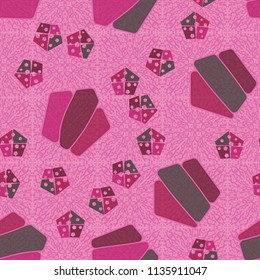 Seamless editable pattern consisting of broken pentagons.
Against the background there is a mottled texture of many spots of different shapes.