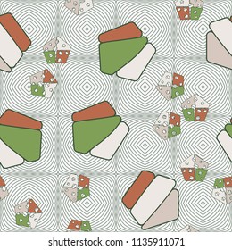 Seamless editable pattern consisting of broken pentagons.
Against the background there is a texture in the form of a grid consisting of thin lines forming squares.