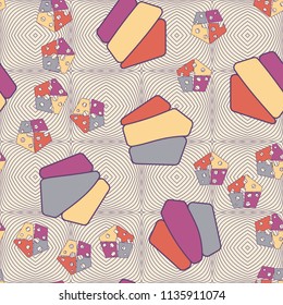 Seamless editable pattern consisting of broken pentagons.
Against the background there is a texture in the form of a grid consisting of thin lines forming squares.