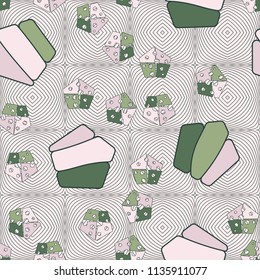 Seamless editable pattern consisting of broken pentagons.
Against the background there is a texture in the form of a grid consisting of thin lines forming squares.