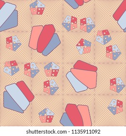Seamless editable pattern consisting of broken pentagons.
Against the background there is a texture in the form of a grid consisting of thin lines forming squares.