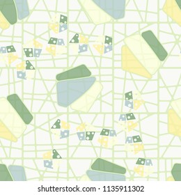 Seamless editable pattern consisting of broken pentagons.
Against the background there is a texture in the form of a grid consisting of divided squares.