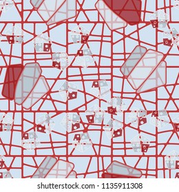 Seamless editable pattern consisting of broken pentagons.
Against the background there is a texture in the form of a grid consisting of divided squares.