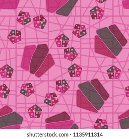 Seamless editable pattern consisting of broken pentagons.
Against the background there is a texture in the form of a grid consisting of divided squares.