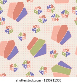 Seamless editable pattern consisting of broken pentagons.
Against the background, there is a texture from the rows of five-pointed stars of different sizes.