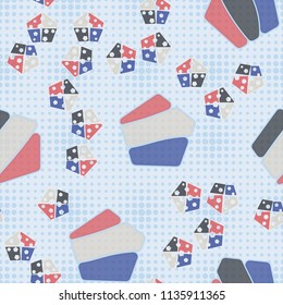 Seamless editable pattern consisting of broken pentagons.
Against the background, there is a texture of rows of round spots of varying sizes.