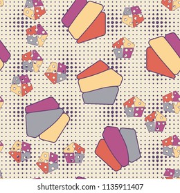 Seamless editable pattern consisting of broken pentagons.
Against the background, there is a texture from the rows of five-pointed stars of different sizes.