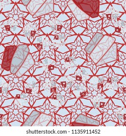 Seamless editable pattern consisting of broken pentagons.
Against the background there is a texture consisting of five-pointed openwork stars.