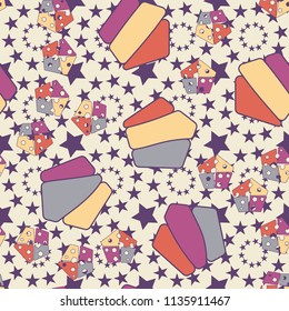 Seamless editable pattern consisting of broken pentagons.
Against the backdrop there is a texture of five-pointed stars forming circles.