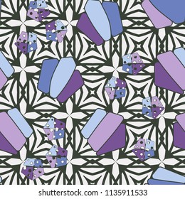 Seamless editable pattern consisting of broken pentagons.
Against the backdrop there is a texture of repetitive four-sided figures.