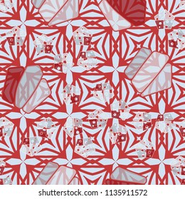 Seamless editable pattern consisting of broken pentagons.
Against the backdrop there is a texture of repetitive four-sided figures.