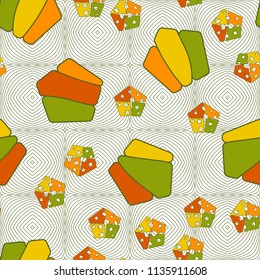 Seamless editable pattern consisting of broken pentagons.
Against the background there is a texture in the form of a grid consisting of thin lines forming squares.