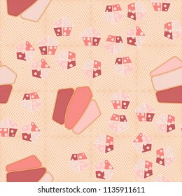 Seamless editable pattern consisting of broken pentagons.
Against the background there is a texture in the form of a grid consisting of thin lines forming squares.